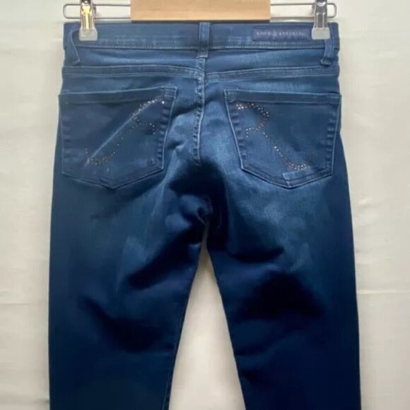 Rock & Republic Jeans Womens Size OM Skinny Fit Bling Back Pocket Dark Wash EUC - Picture 5 of 14